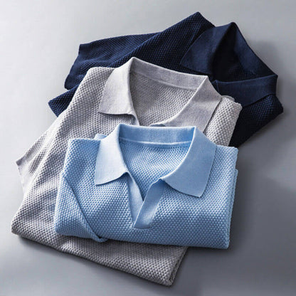 Men's Polo with Waffle Knit Breathable Cotton for Casual