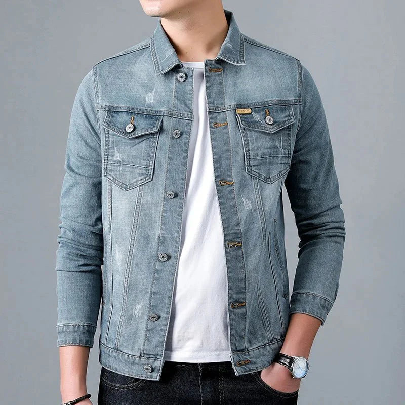 Men's Denim Jacket with Double Pockets for Casual Daywear Layering
