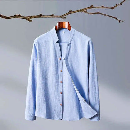 Men's Linen Shirt with Mandarin Collar for Smart Casual