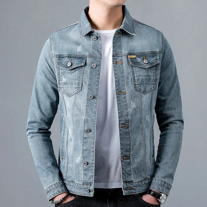 Men's Denim Jacket with Double Pockets for Casual Daywear Layering