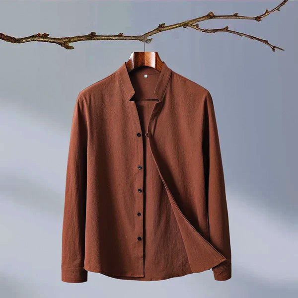Men's Linen Shirt with Mandarin Collar for Smart Casual