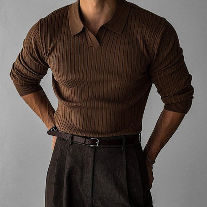 Men's Polo Shirt with Ribbed Texture for Smart Casual