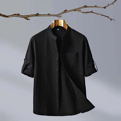 Men's Linen Shirt with Roll-Up Sleeves for Summer Season