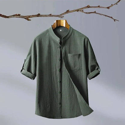Men's Linen Shirt with Roll-Up Sleeves for Summer Season