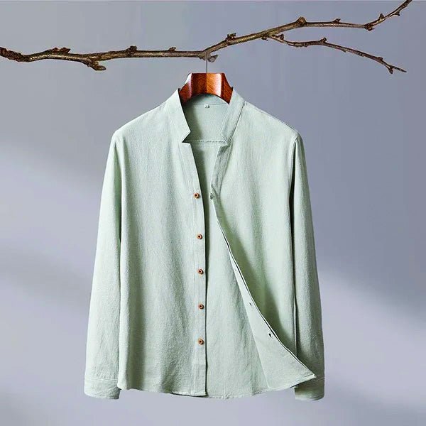 Men's Linen Shirt with Mandarin Collar for Smart Casual