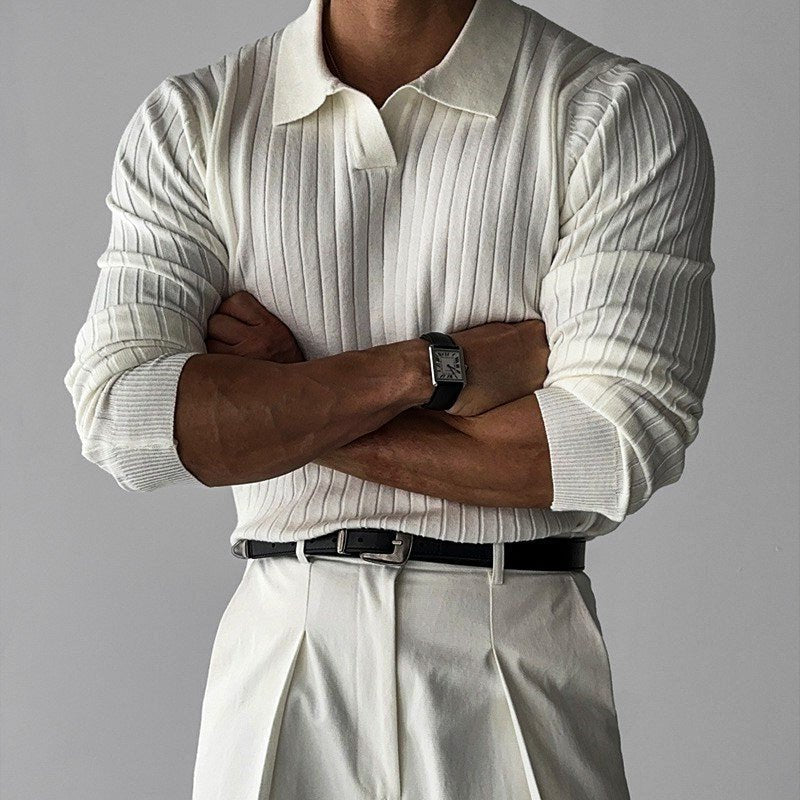 Men's Polo Shirt with Ribbed Texture for Smart Casual
