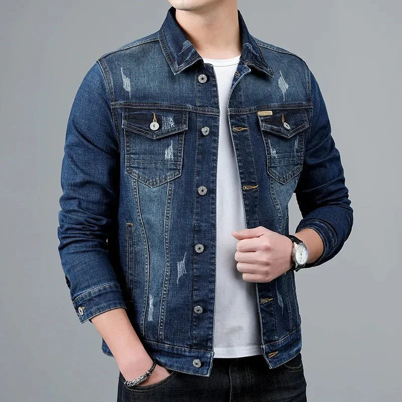 Men's Denim Jacket with Double Pockets for Casual Daywear Layering