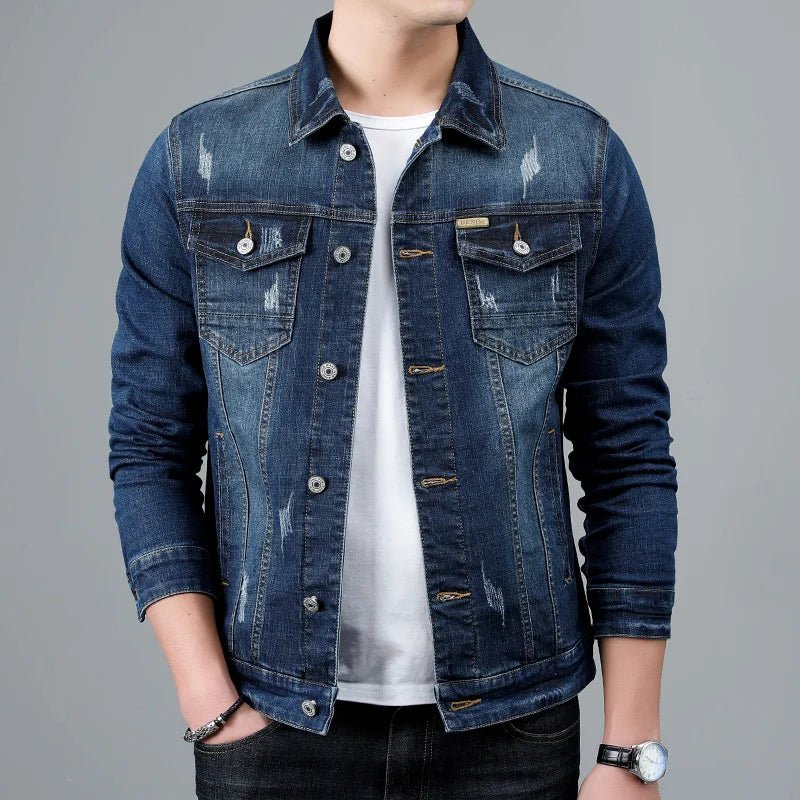 Men's Denim Jacket with Double Pockets for Casual Daywear Layering