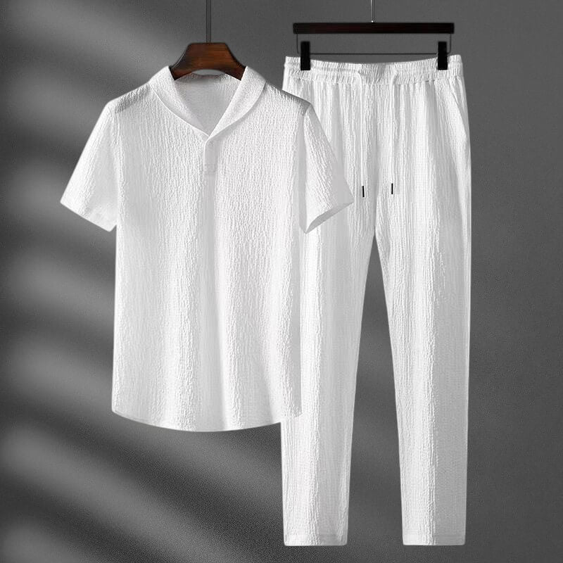 Men's Casual Set with Shawl Collar for Weekend Outings