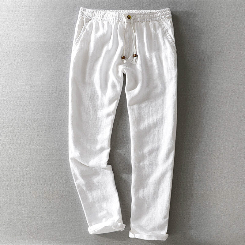Men's Linen Pants with Wood-Tipped Ties for Summer Days