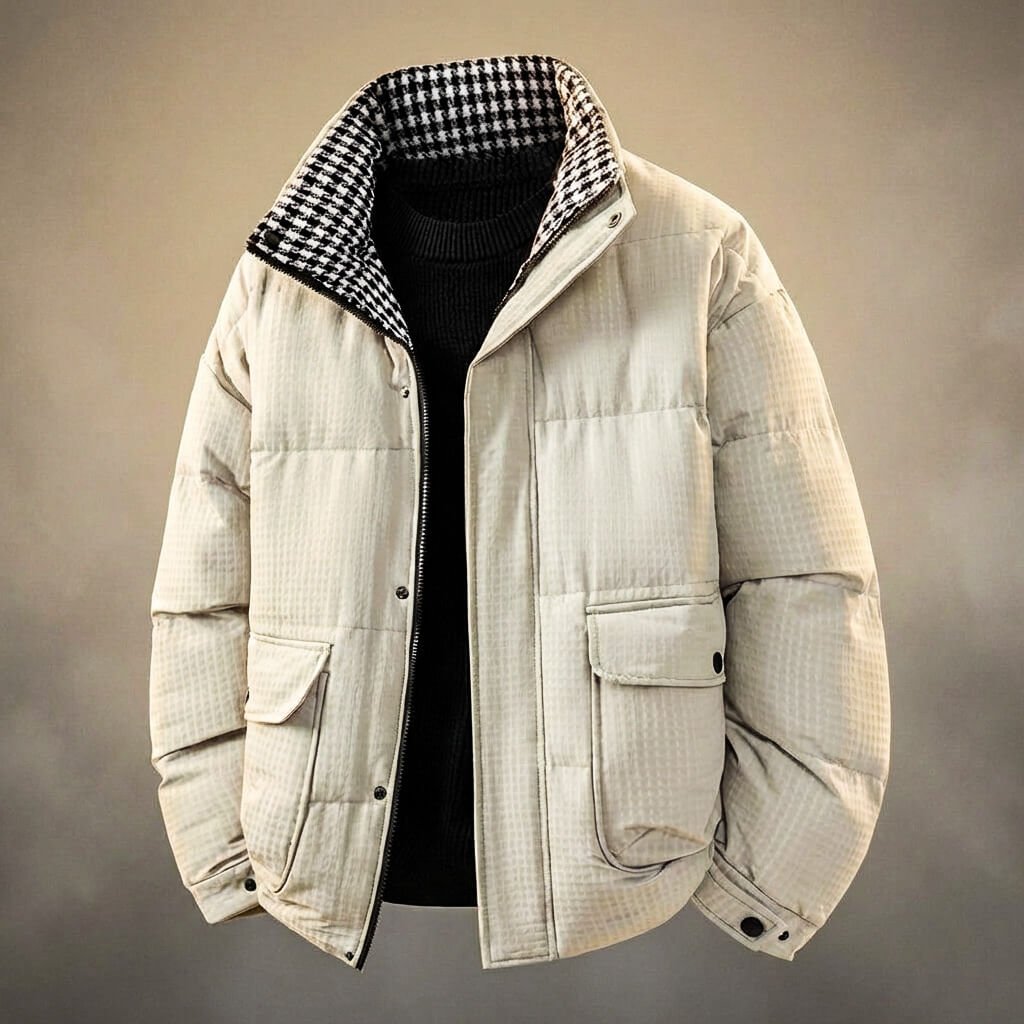 Men's Houndstooth Jacket with Stand Collar for Winter