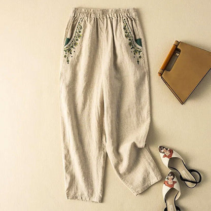 Women's Boho Harem Pants with Floral Embroidery for Summer -
