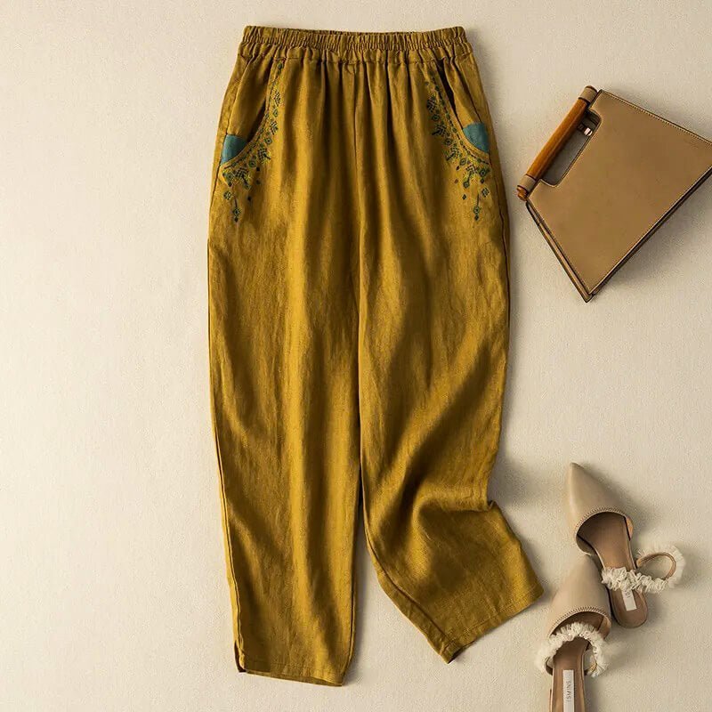 Women's Boho Harem Pants with Floral Embroidery for Summer -