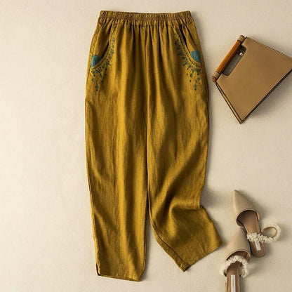 Women's Boho Harem Pants with Floral Embroidery for Summer -