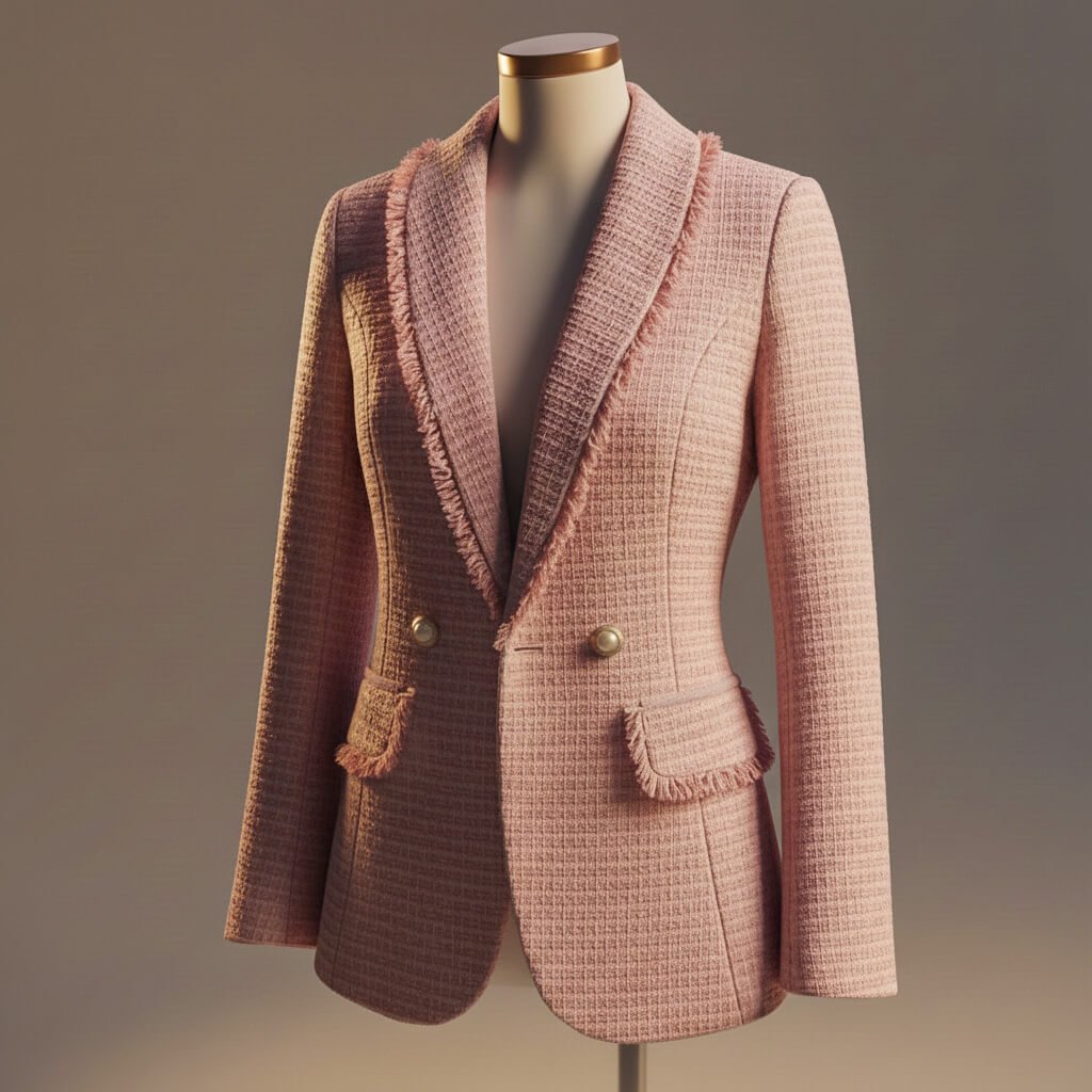 Women's Boucle Blazer with frayed hem for smart workwear