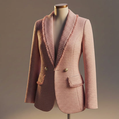 Women's Boucle Blazer with frayed hem for smart workwear