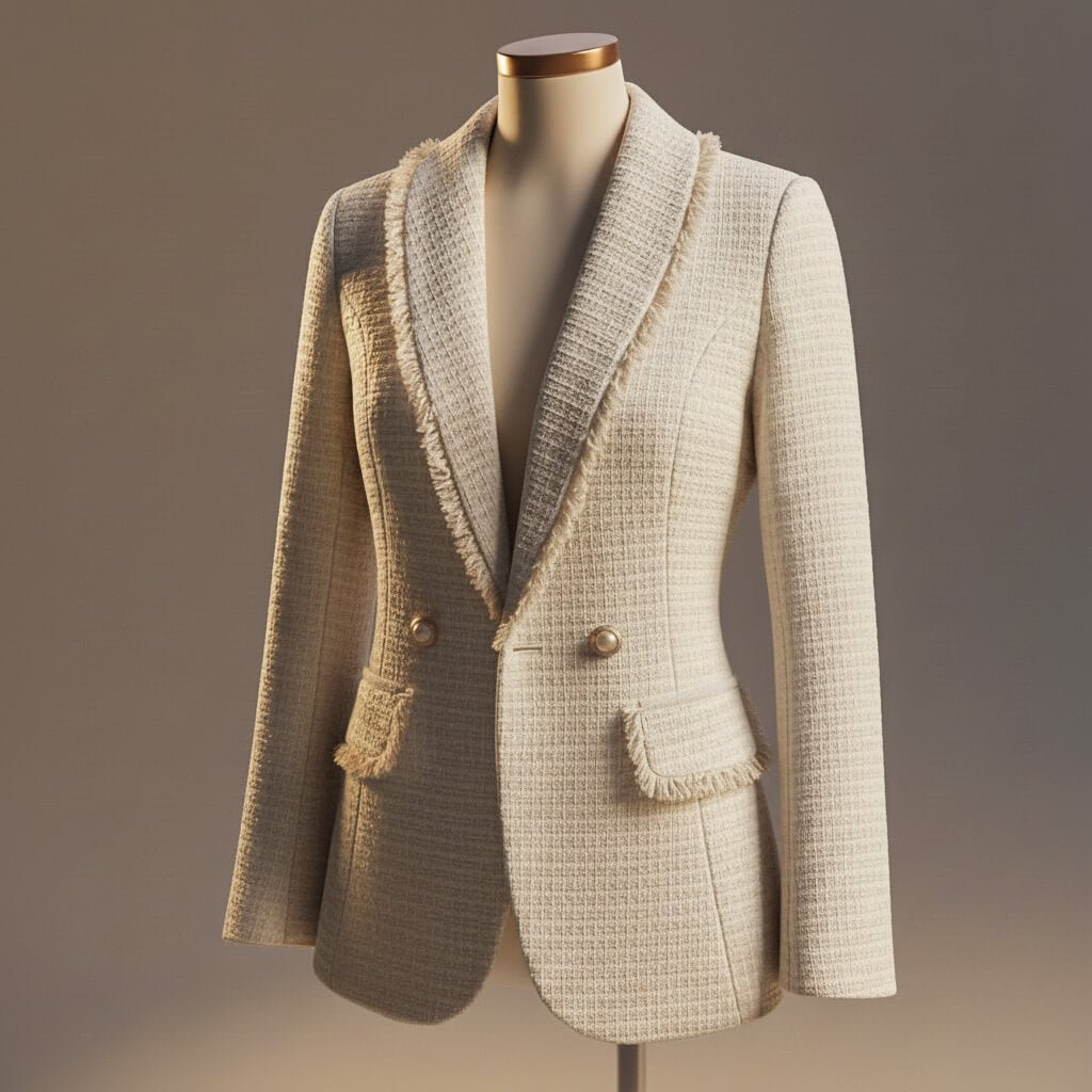 Women's Boucle Blazer with frayed hem for smart workwear