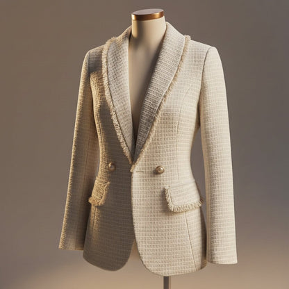 Women's Boucle Blazer with frayed hem for smart workwear