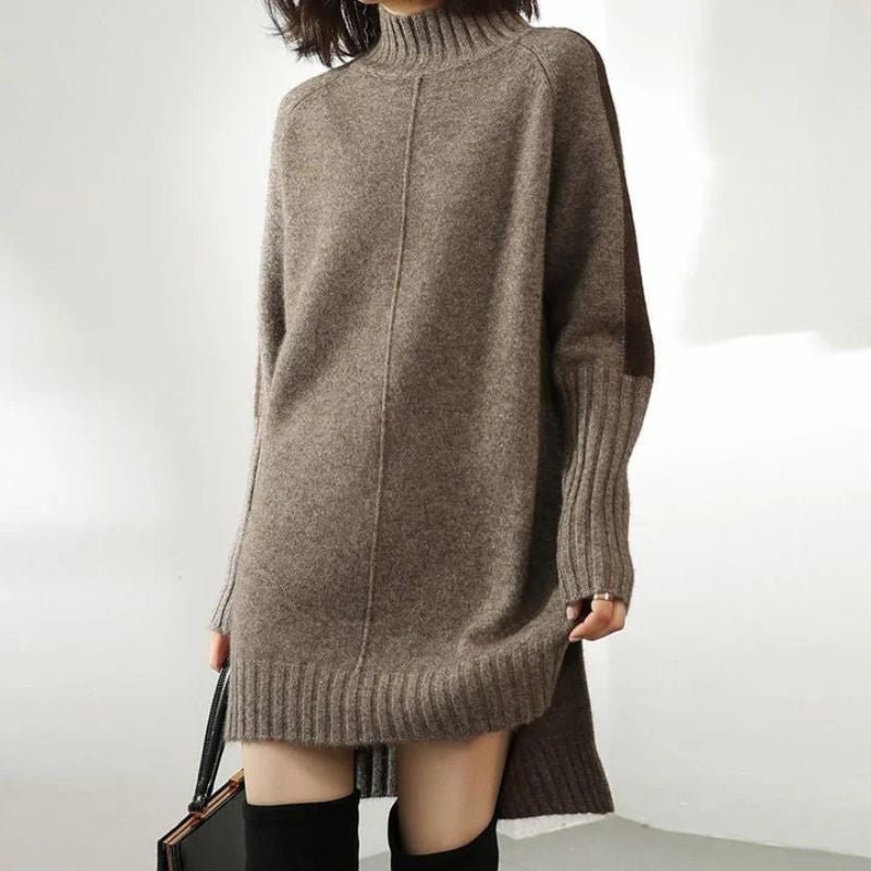 Women's Cashmere Sweater Dress with Ribbed Trim for Winter -