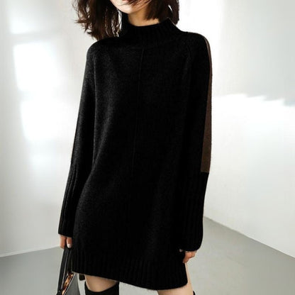 Women's Cashmere Sweater Dress with Ribbed Trim for Winter -