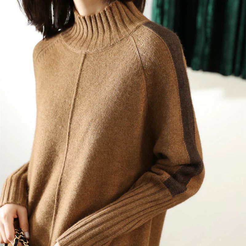 Women's Cashmere Sweater Dress with Ribbed Trim for Winter -