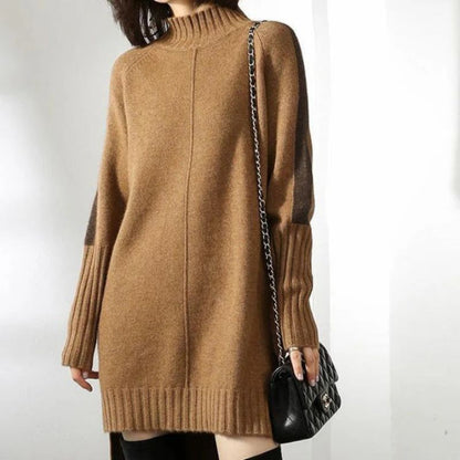 Women's Cashmere Sweater Dress with Ribbed Trim for Winter -