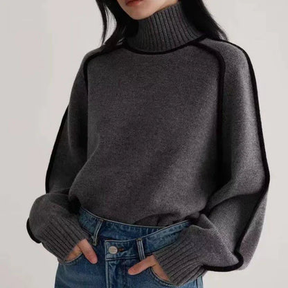 Women's Cashmere Turtleneck with Black Tips for Casual