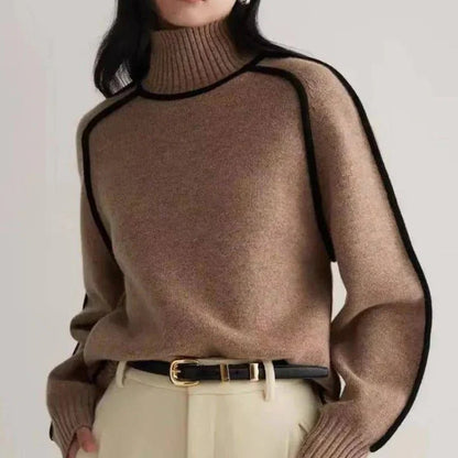 Women's Cashmere Turtleneck with Black Tips for Casual