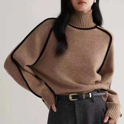 Women's Cashmere Turtleneck with Black Tips for Casual