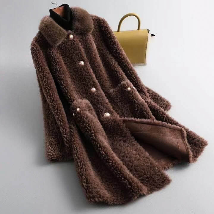 Women's Chic Shearling Coat with Draping for Winter -