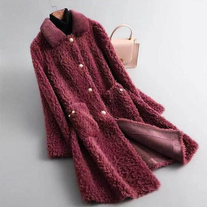 Women's Chic Shearling Coat with Draping for Winter -