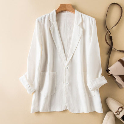 Women's Cotton-Linen Blazer with Notched Collar for Work