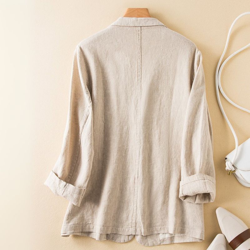 Women's Cotton-Linen Blazer with Notched Collar for Work
