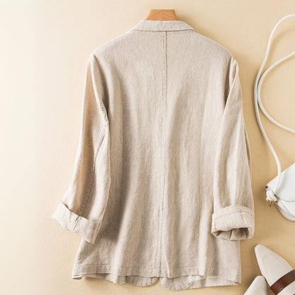 Women's Cotton-Linen Blazer with Notched Collar for Work