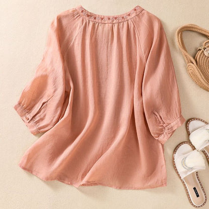 Women's Cotton-Linen Blouse with embroidery for summer -