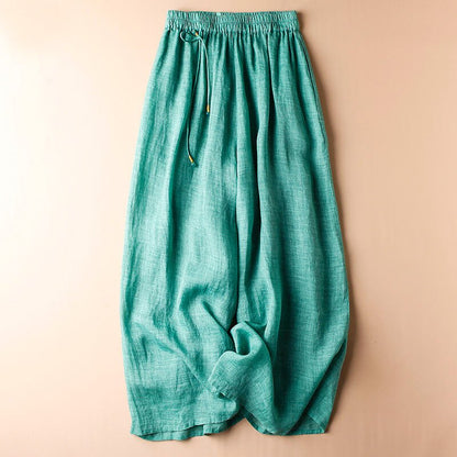 Women's Cotton-Linen Pants with Elastic Waistband for Casual Summer Days