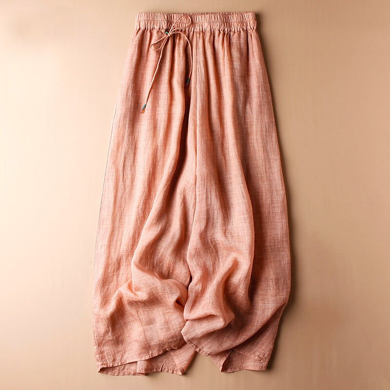 Women's Cotton-Linen Pants with Elastic Waistband for Casual Summer Days