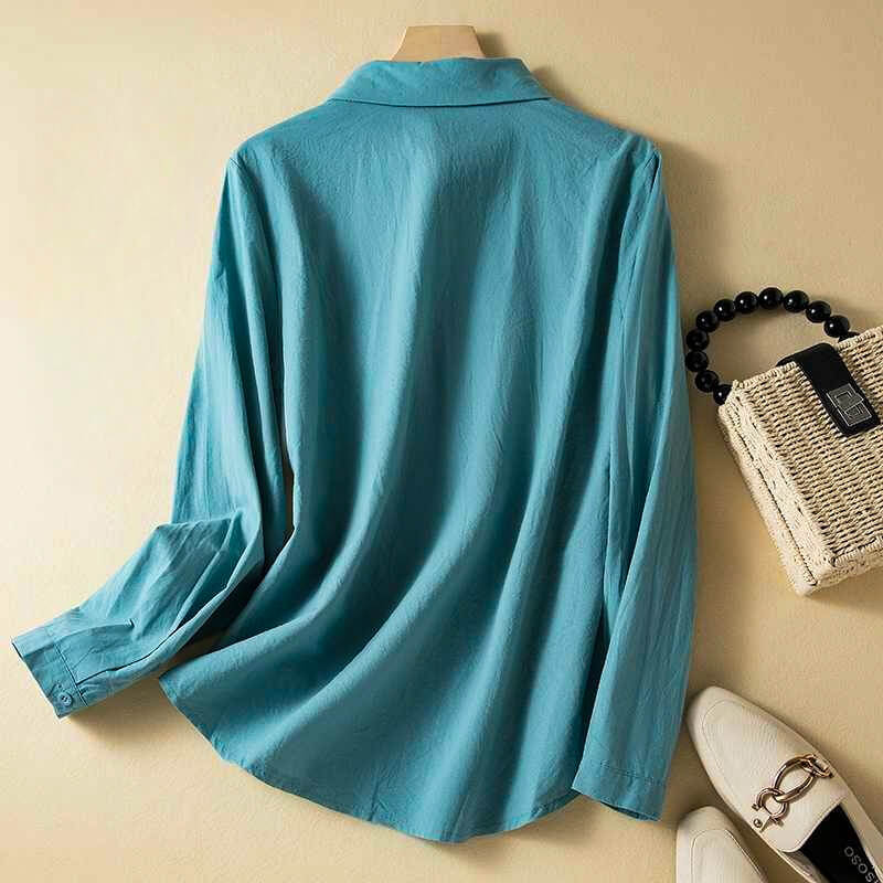 Women's Cotton-Linen Shirt with Embroidery for Summer -