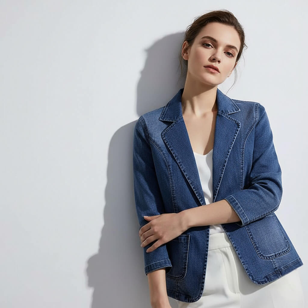 Women's Denim Blazer with Organic Cotton for smart-casual -
