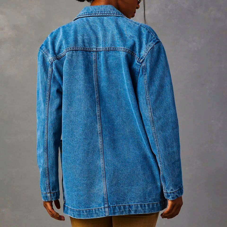 Women's Denim Blazer with Two-Button Closure for Casual Days -