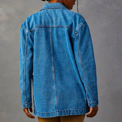 Women's Denim Blazer with Two-Button Closure for Casual Days -