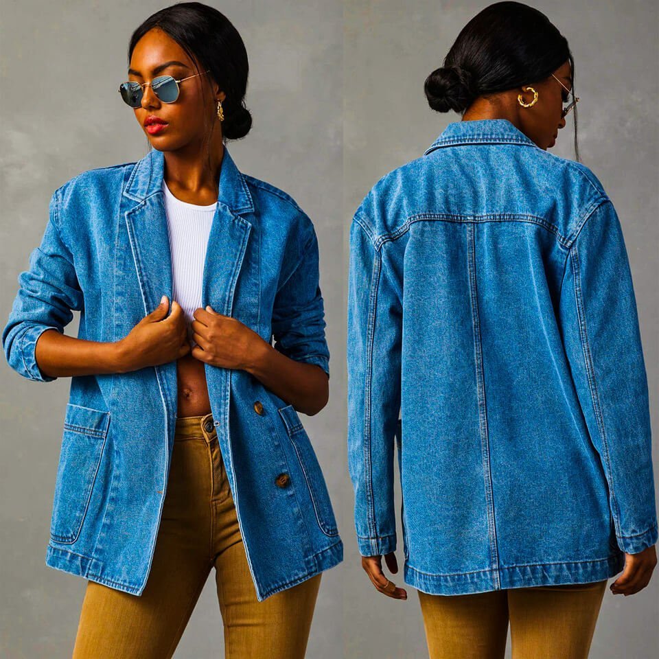Women's Denim Blazer with Two-Button Closure for Casual Days -