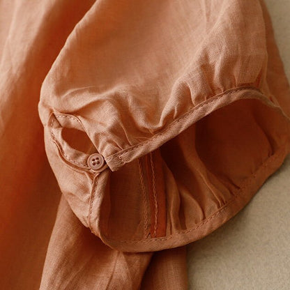 Women's Floral Cotton-Linen Shirt with Embroidery
