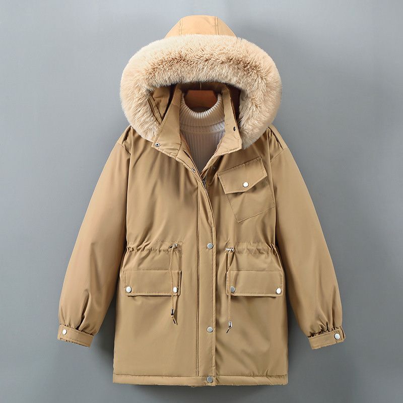Women's Fur Lined Parka with Waist Cinch for Winter