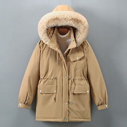 Women's Fur Lined Parka with Waist Cinch for Winter