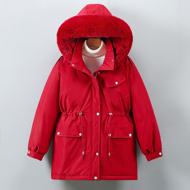 Women's Fur Lined Parka with Waist Cinch for Winter