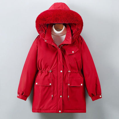 Women's Fur Lined Parka with Waist Cinch for Winter