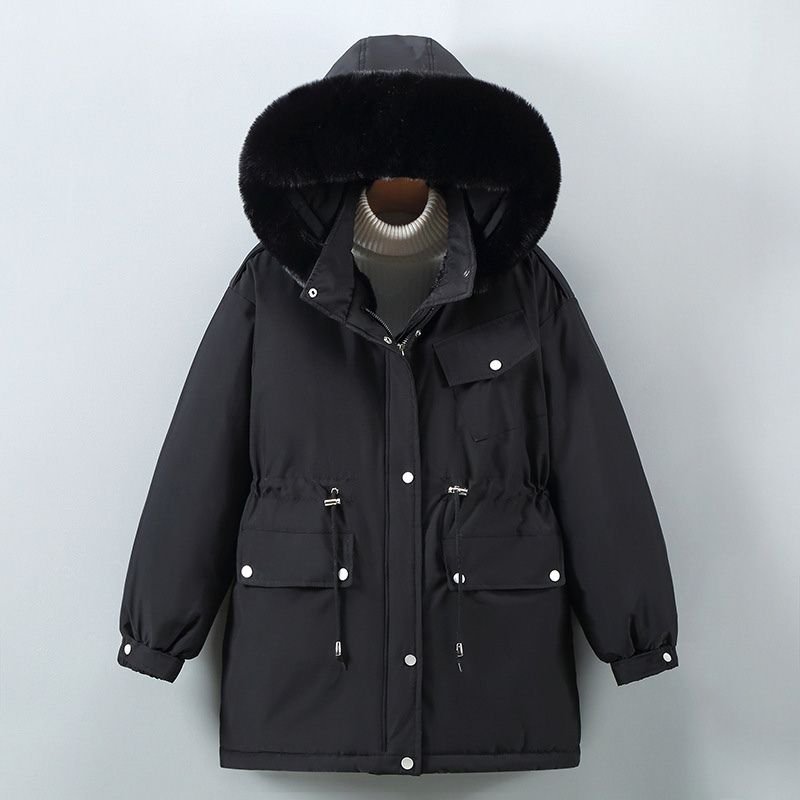 Women's Fur Lined Parka with Waist Cinch for Winter
