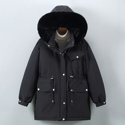 Women's Fur Lined Parka with Waist Cinch for Winter