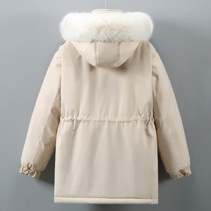 Women's Fur Lined Parka with Waist Cinch for Winter